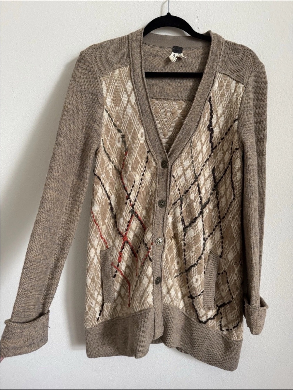 Free People We The Free Preppy Argyle Tan Brown Long Cardigan Size S